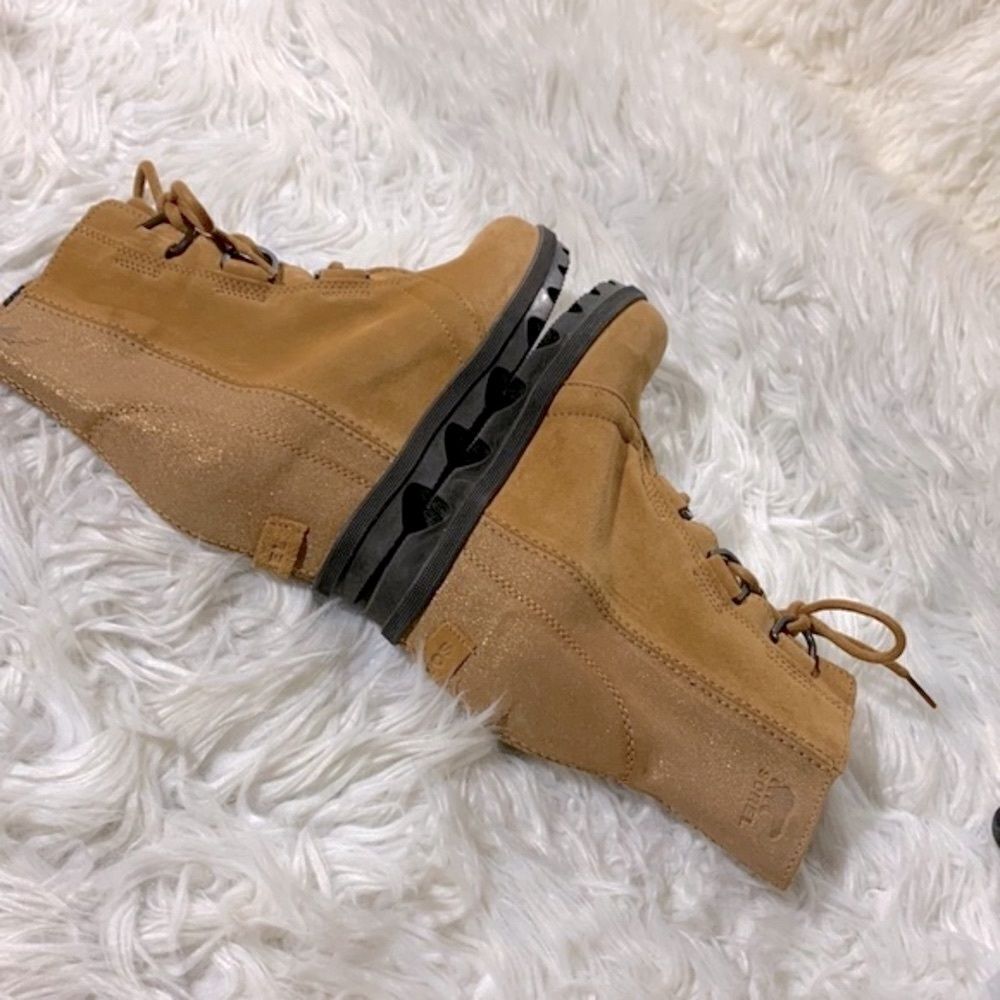 SOREL Joan Of Artic metallic & reg suede hidden wedge laceup bootie women’s sz 5 - Picture 6 of 11